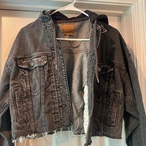 Cropped Black Denim Jacket w/Hood